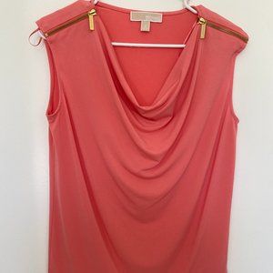 Michael Kors Cowl Neck Coral Blouse with Shoulder Detail
